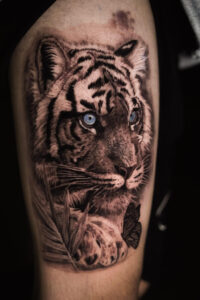 custom black and grey realism tiger